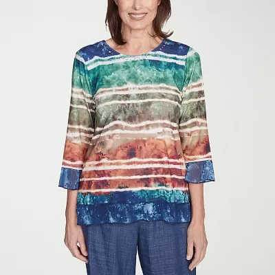 Alfred Dunner Summer Solstice Womens Crew Neck 3/4 Sleeve Blouse