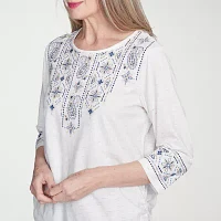 Alfred Dunner Summer Solstice Womens Crew Neck 3/4 Sleeve T-Shirt