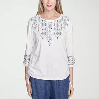 Alfred Dunner Summer Solstice Womens Crew Neck 3/4 Sleeve T-Shirt