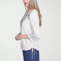 Alfred Dunner Summer Solstice Womens Crew Neck 3/4 Sleeve T-Shirt