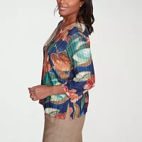 Alfred Dunner Summer Solstice Womens Crew Neck 3/4 Sleeve Stretch Fabric T-Shirt
