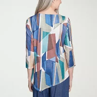 Alfred Dunner Summer Solstice Womens Crew Neck 3/4 Sleeve Stretch Fabric T-Shirt