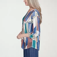 Alfred Dunner Summer Solstice Womens Crew Neck 3/4 Sleeve Stretch Fabric T-Shirt