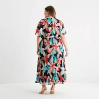 Sandra Darren Womens Short Sleeve Floral Maxi Dress Plus