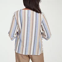 Alfred Dunner Summer Solstice Womens 3/4 Sleeve Button-Down Shirt