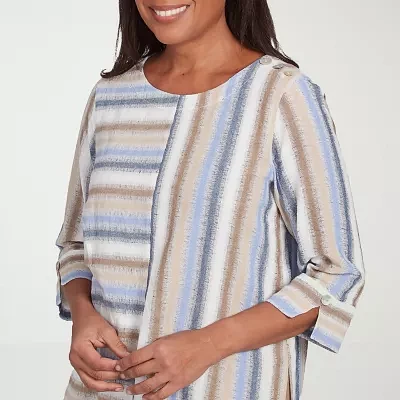 Alfred Dunner Summer Solstice Womens 3/4 Sleeve Button-Down Shirt