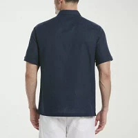 Cubavera L Shape Embroidery Mens Regular Fit Short Sleeve Panel Button-Down Shirt