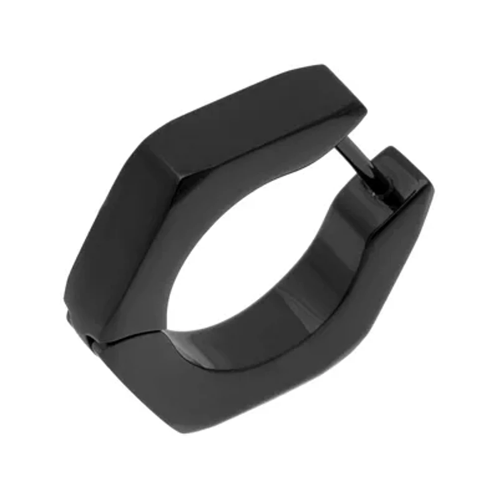 Mens Stainless Steel & Black IP Hexagon Single Huggie Hoop Earring