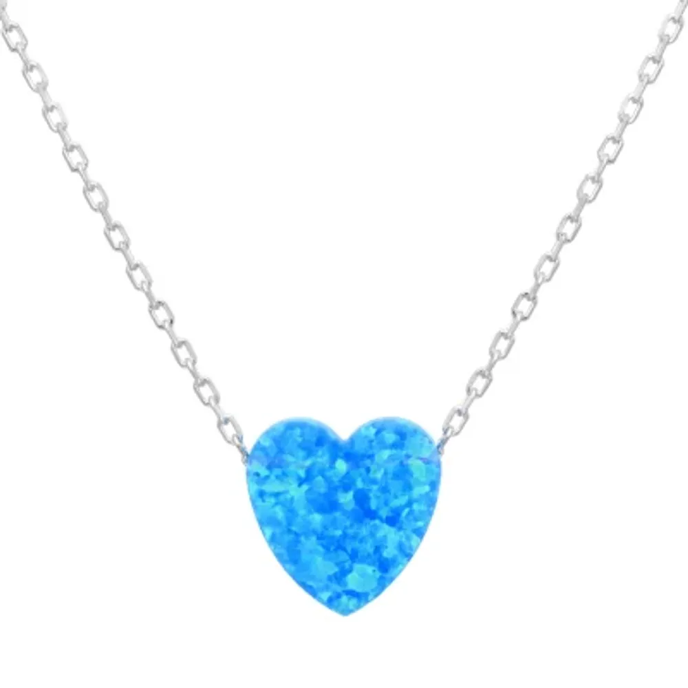 Womens Lab Created Blue Opal Sterling Silver Heart Pendant Necklace