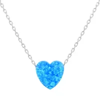 Womens Lab Created Blue Opal Sterling Silver Heart Pendant Necklace