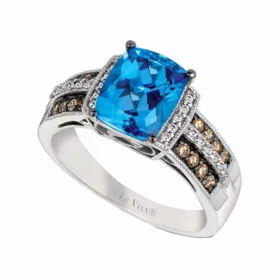 LIMITED QUANTITIES Le Vian Grand Sample Sale™ Ocean Blue Topaz™, Vanilla Diamonds®, & Chocolate Diamonds® Ring set in 14K Vanilla Gold®