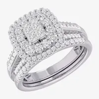 (G-H / Si1-Si2) Womens 1 CT. T.W. Lab Grown White Diamond 10K Gold Cushion Side Stone Bridal Set