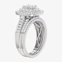 (G-H / Si1-Si2) Womens 1 CT. T.W. Lab Grown White Diamond 10K Gold Cushion Side Stone Bridal Set