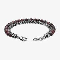 Brown Tiger's Eye Gray Stainless Steel Beaded Bracelet