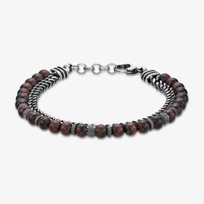 Tiger's Eye Gray Stainless Steel Beaded Bracelet