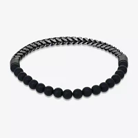 Black Agate Gray Stainless Steel Beaded Bracelet