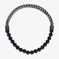 Black Agate Gray Stainless Steel Beaded Bracelet