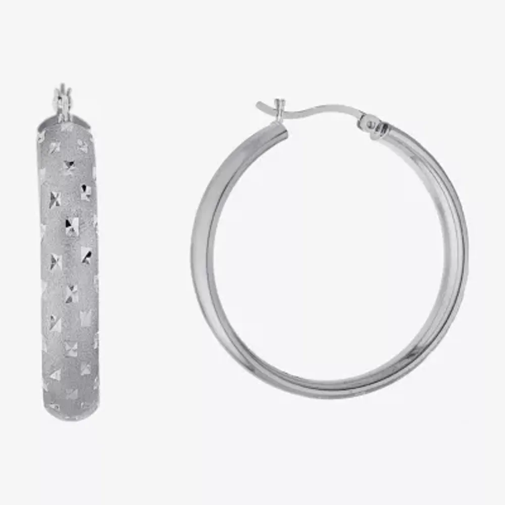 Diamond Cut Sterling Silver 35.3mm Hoop Earrings