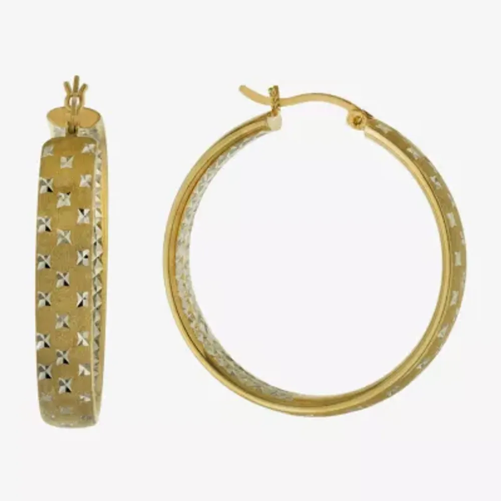 Diamond Cut 14K Two Tone Gold Over Silver 35.3mm Hoop Earrings