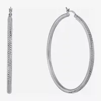 Diamond Cut Sterling Silver 57mm Hoop Earrings