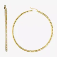 Diamond Cut 14K Two Tone Gold Over Silver 67.5mm Hoop Earrings