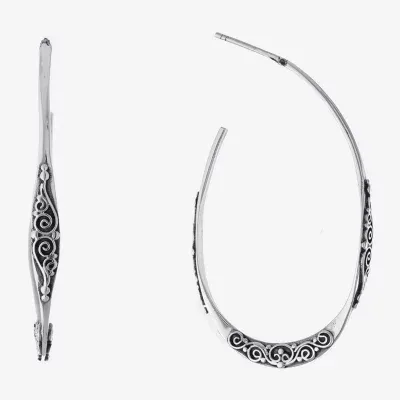 Bali Inspired Womens Sterling Silver 41.9mm Hoop Earrings