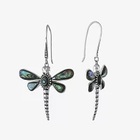 Genuine Abalone Sterling Silver Dragonfly Drop Earrings