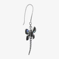 Genuine Abalone Sterling Silver Dragonfly Drop Earrings