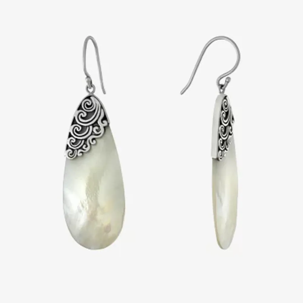 Womens White Mother Of Pearl Sterling Silver Pear Drop Earrings