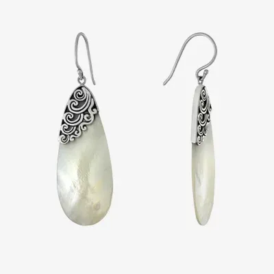 Womens White Mother Of Pearl Sterling Silver Pear Drop Earrings