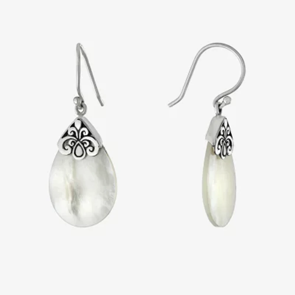 White Mother Of Pearl Sterling Silver Pear Drop Earrings