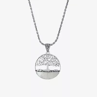 Tree Of Life Womens White Mother Of Pearl Sterling Silver Round 16 Inch Pendant Necklace