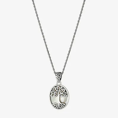 Tree Of Life Womens White Mother Of Pearl Sterling Silver Pendant Necklaces