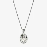 Tree Of Life Womens White Mother Of Pearl Sterling Silver Pendant Necklace