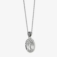 Tree Of Life Womens White Mother Of Pearl Sterling Silver Pendant Necklace