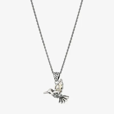 Hummingbird Womens White Mother Of Pearl Sterling Silver Pendant Necklaces
