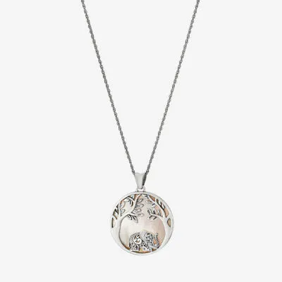 Tree Of Life Womens White Mother Of Pearl Sterling Silver Round Pendant Necklaces