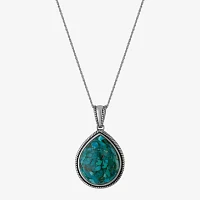 Womens Enhanced Blue Turquoise Sterling Silver Pendant Necklace