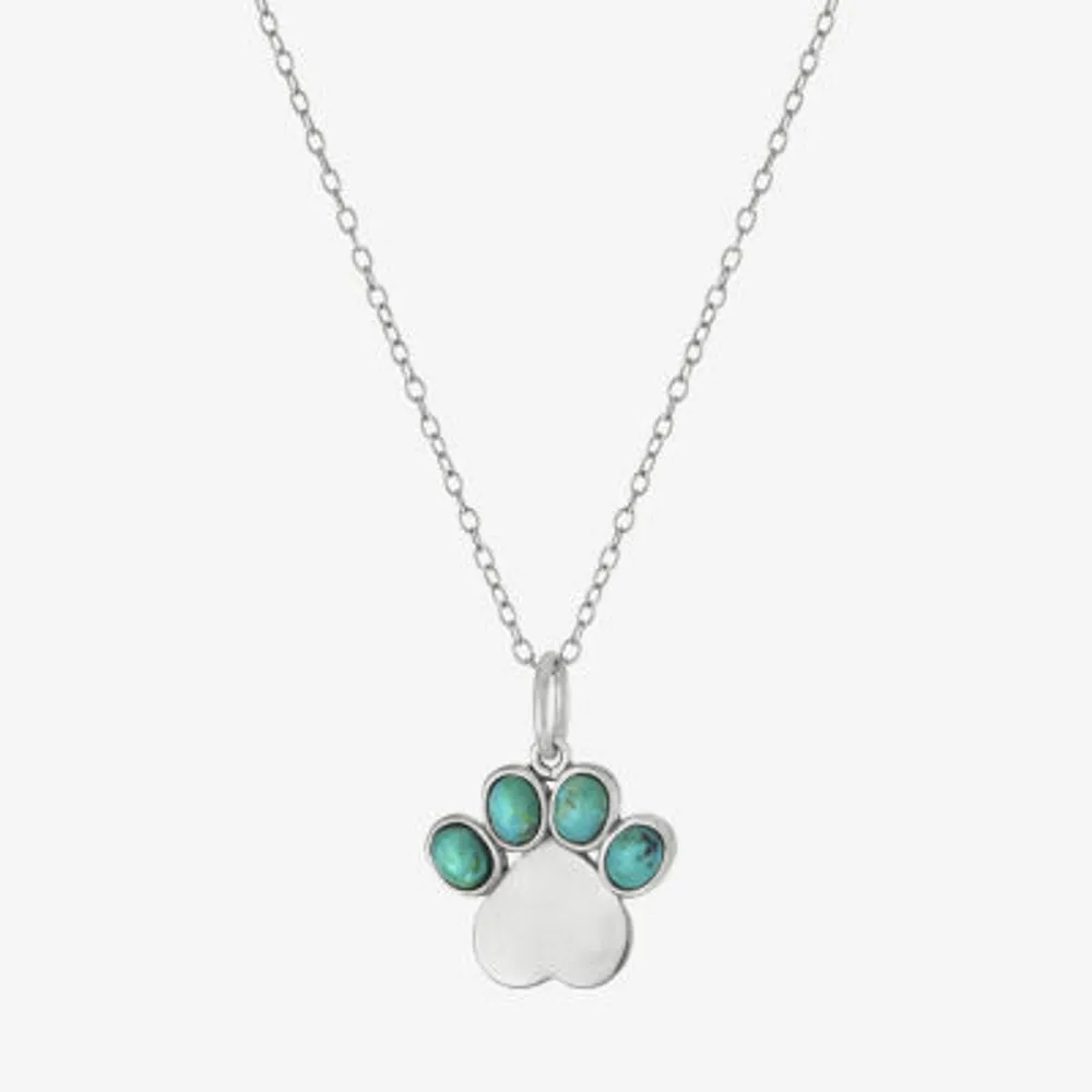 Paw Print Womens Enhanced Blue Turquoise Sterling Silver Pendant Necklaces