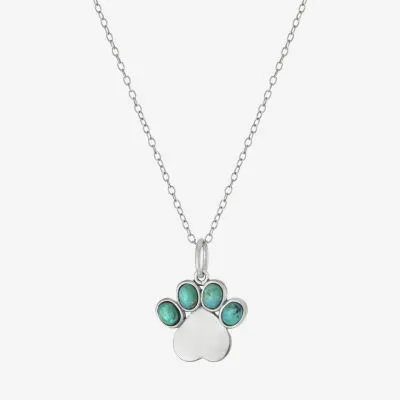 Paw Print Womens Enhanced Blue Turquoise Sterling Silver Pendant Necklaces