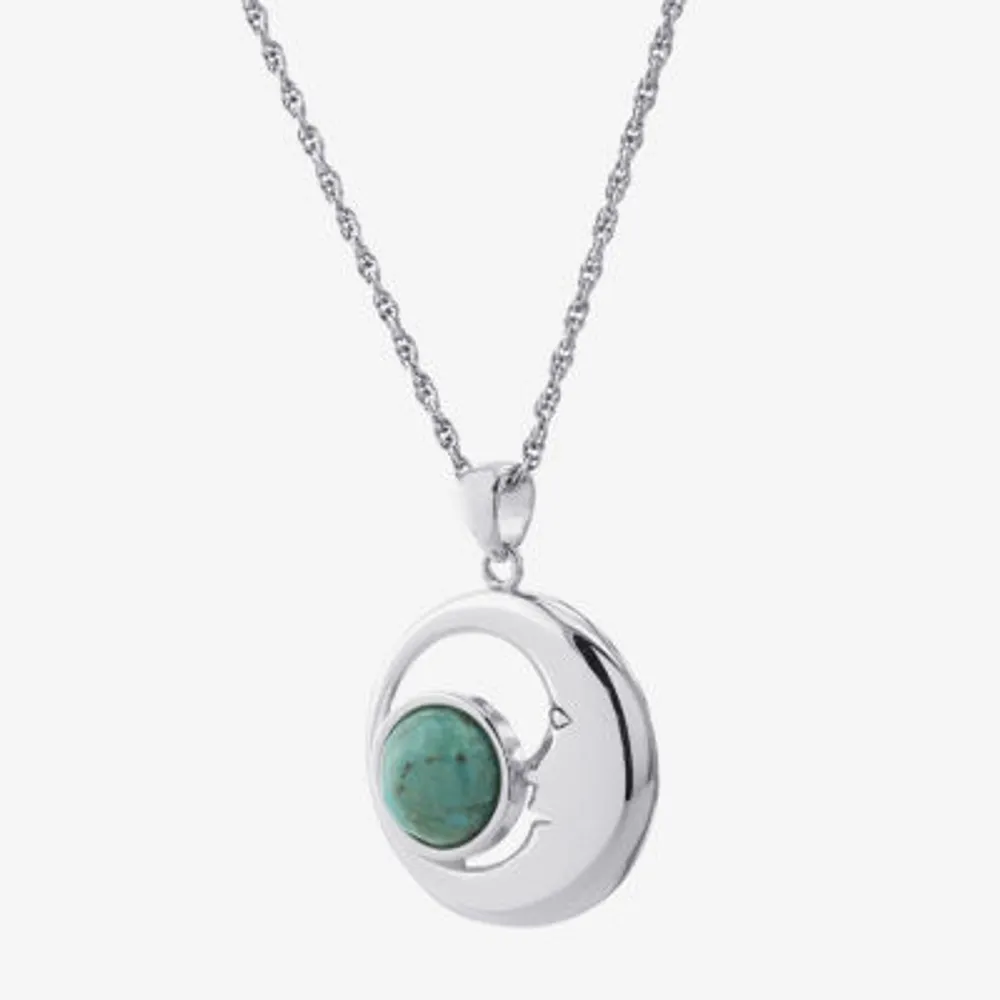 Moon Womens Enhanced Blue Turquoise Sterling Silver Moon Pendant Necklaces