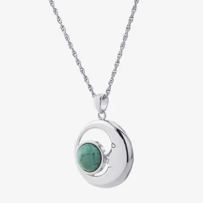 Moon Womens Enhanced Blue Turquoise Sterling Silver Moon Pendant Necklaces
