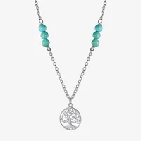 Tree Of Life Womens Enhanced Blue Turquoise Sterling Silver Pendant Necklace