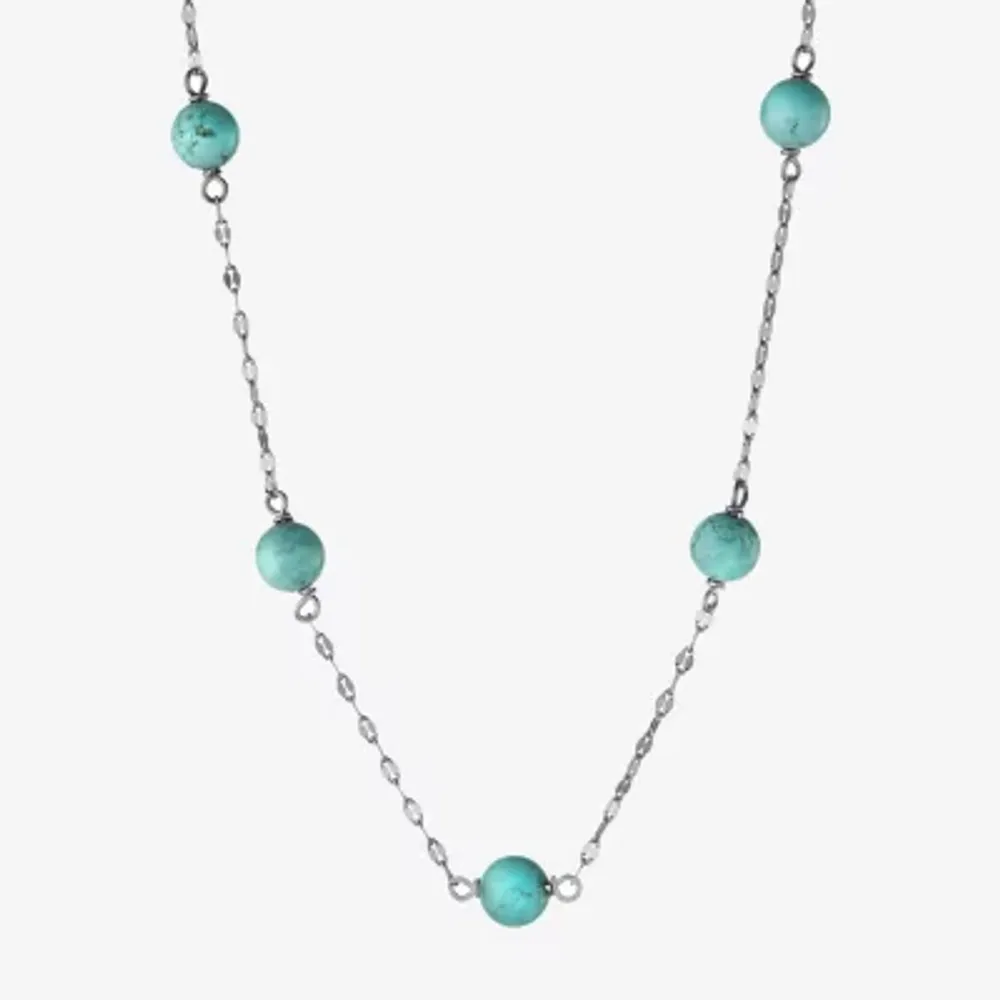Womens Blue Turquoise Sterling Silver 16 Inch Beaded Necklace