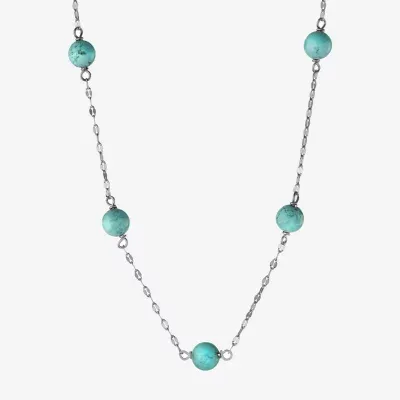 Womens Blue Turquoise Sterling Silver 16 Inch Beaded Necklace