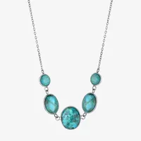 Womens Enhanced Blue Turquoise Sterling Silver Oval Round Statement Necklace