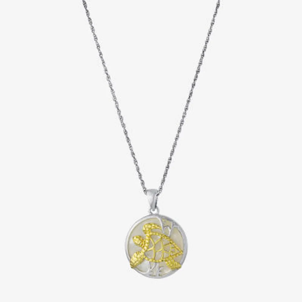 Turtle Womens White Mother Of Pearl 14K Two Tone Gold Over Silver Pendant Necklaces