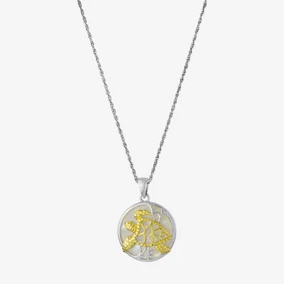 Turtle Womens White Mother Of Pearl 14K Two Tone Gold Over Silver Pendant Necklaces