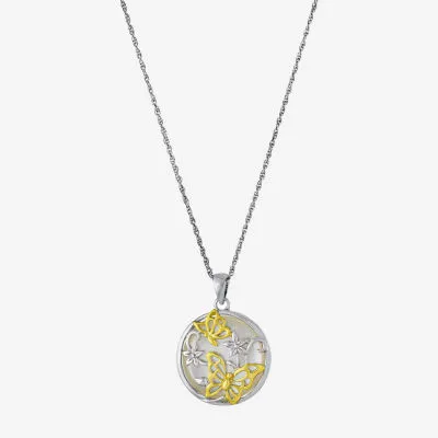 Womens White Mother Of Pearl 14K Two Tone Gold Over Silver Butterfly Pendant Necklaces