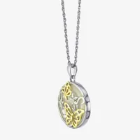 Womens White Mother Of Pearl 14K Two Tone Gold Over Silver Butterfly Pendant Necklace